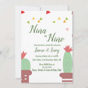 Convite de Revelação de Gênero Cactus Niña Niño Fe