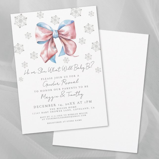Convite de Revelação de Gênero com Laço Rosa e Azu (Pink And Blue Bow Gender Reveal Invitation)