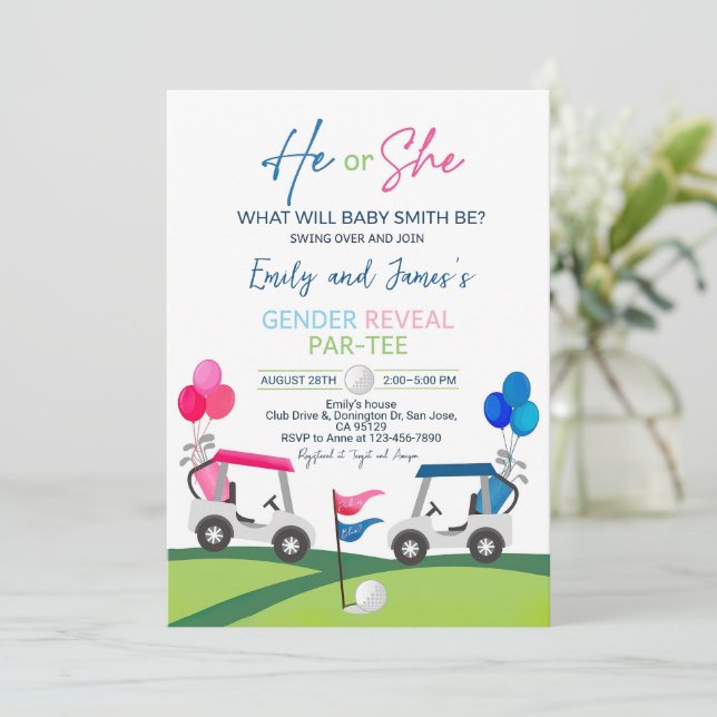Convite de Revelação de Gênero de Golfe Ele ou Ela (Em pé/Frente)