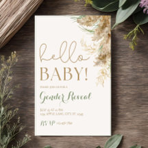 Convite de Revelação de Gênero Greenery Pampas