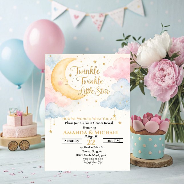 Convite de Revelação de Gênero Twinkle Twinkle (Twinkle Twinkle Twinkle Little Star How I Wonder What You Are Gender Reveal Invitation,)