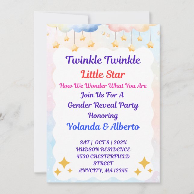 Convite de Revelação de Gênero Twinkle Twinkle Lit (Frente)