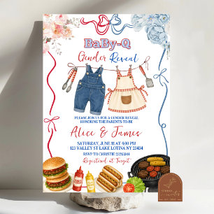 Convite de Revelação de Gênero Whimsical BBQ