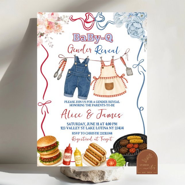 Convite de Revelação de Gênero Whimsical BBQ (Criador carregado)