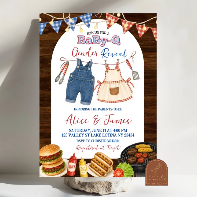 Convite de Revelação de Gênero Wood Rustic BBQ (Criador carregado)