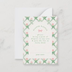 convite de rifa de fralda com laço floral cottage 
