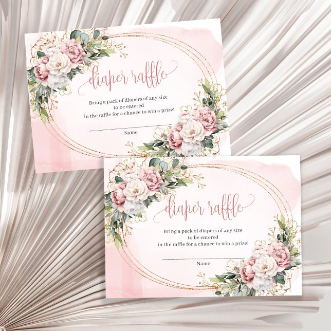 Convite de Rifas de Fraldas Menina com Verde Flora (Blush Pink Floral Greenery Girl Baby Raffle Insert)