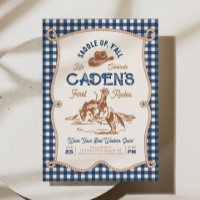 Convite de Rodeio com Corda Xadrez Azul-Marinho
