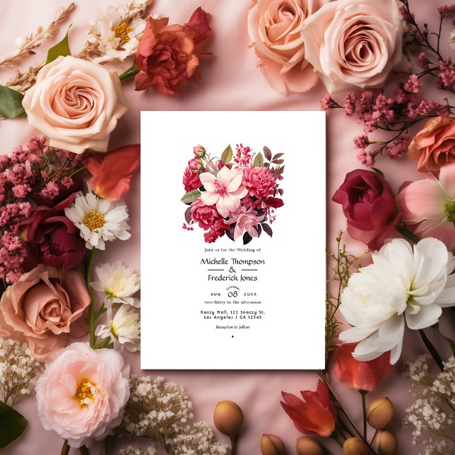Convite De Rosa a Vermelho Groselha Floral Casamento de Pr (Criador carregado)