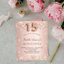 Convite de rosa de Quinceanera