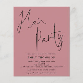 Convite de Rosa Dusty de Partido Hen de Script Orç