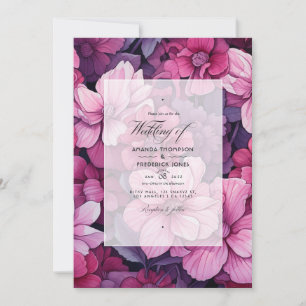 Convite De Rosado a Vermelho Groselha Floral Casamento de 