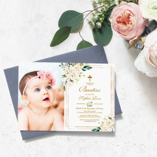 Convite de Rosas Blancas para Bautizo (Criador carregado)
