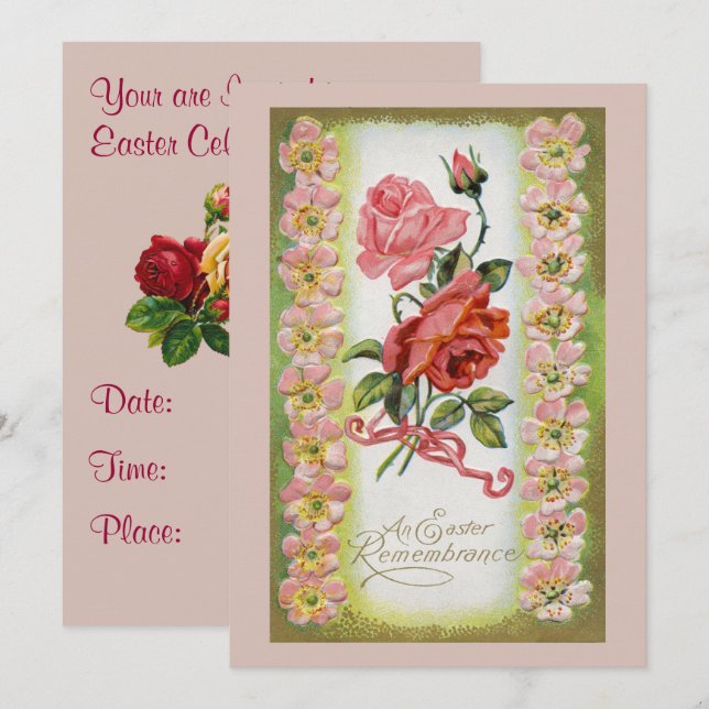 Convite de Rosas de Páscoa Vintage (Frente/Verso)