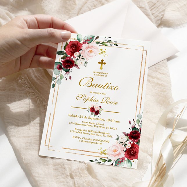 Convite de Rosas Rojas para Bautizo (Criador carregado)