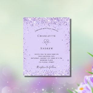 Convite de roteiro de violeta de casamento