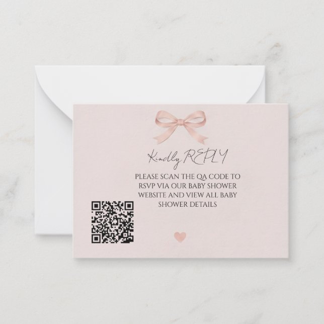 Convite de RSVP com Código QR Coquette de Laço Ros (Frente)