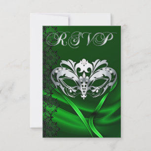 Convite de RSVP com Joias Verdes para Mascarada Pr