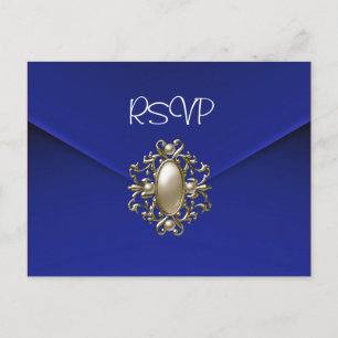 Convite de RSVP de Cartão Postal Jóia Pérola Azul