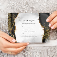 Convite de RSVP de casamento Ágata Névoa Preta, Do