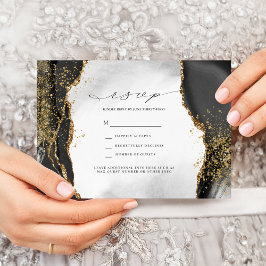 Convite de RSVP de casamento Ágata Névoa Preta, Do