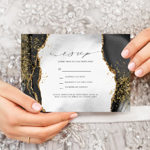 Convite de RSVP de casamento Ágata Névoa Preta, Do