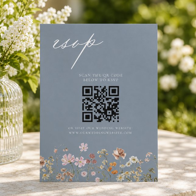 Convite de RSVP de Casamento com Código QR Wildflo (Criador carregado)