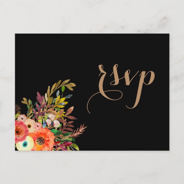 Convite de RSVP de casamento com florais em aquare (Frente)