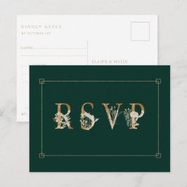 Convite de RSVP de Casamento com Floral Dourado e