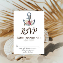 Convite de RSVP de casamento de flores de âncora e