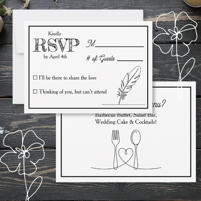Convite de RSVP de casamento e menu de jantar de r (Criador carregado)