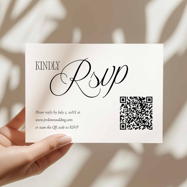 Convite de RSVP de Casamento Elegante com Cartão d (Minimal Black and White Rsvp with QR Code Card)