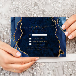 Convite de RSVP de casamento em mármore naval e ág