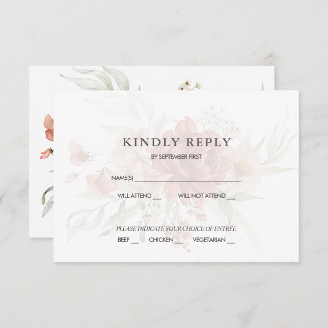 Convite de RSVP de casamento floral Boho rústico  (Frente/Verso)