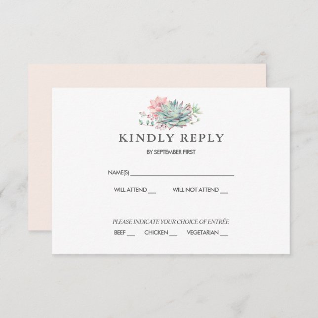 Convite de RSVP de Casamento Rosa Suculento Doce V (Frente/Verso)