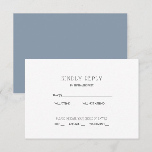 Convite de RSVP de casamento simples moderno em az (Frente/Verso)