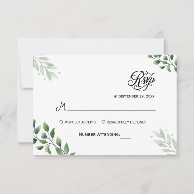 Convite de RSVP de Eucalipto com Simples Vegetação (Frente)