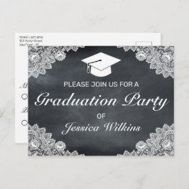Convite de RSVP de formatura em quadro-negro e ren