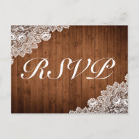Convite de RSVP de Madeira Rústica e Renda Branca