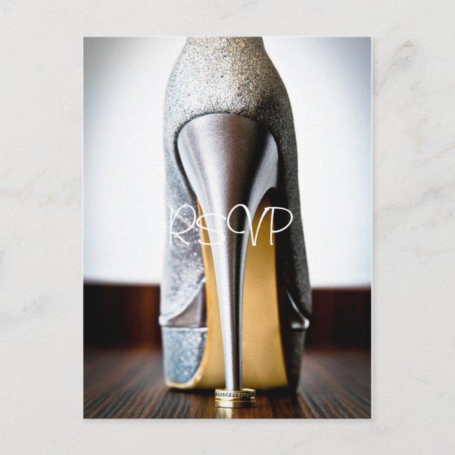 Convite de RSVP de Sapato de Noiva Stiletto com Fo (Frente)