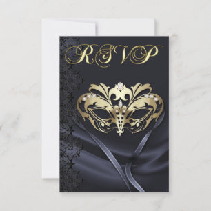 Convite de RSVP Dourado de Mascarada com Joias Pre