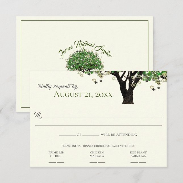 Convite de RSVP Estrela de Davi em árvore emoldura (Frente/Verso)