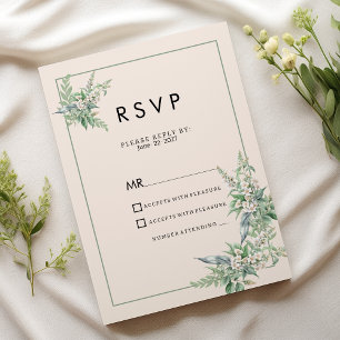 Convite de RSVP floral rosa botânico marfim
