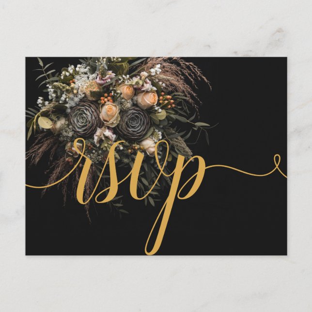 Convite de RSVP Floral Vintage Escuro (Frente)