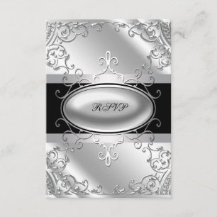 Convite de RSVP preto e prata