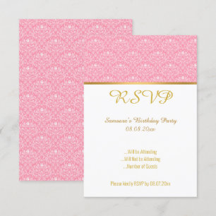 Convite de RSVP Vintage Rosa Branco para Todas as 
