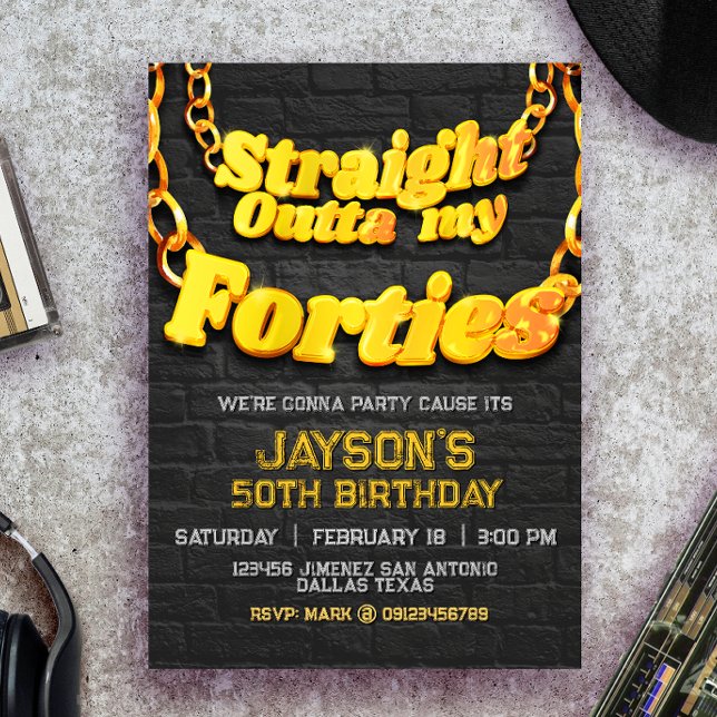 Convite de Saída dos Meus Quarenta (Straight Outta my Forties - Men 50th Birthday Invitation)