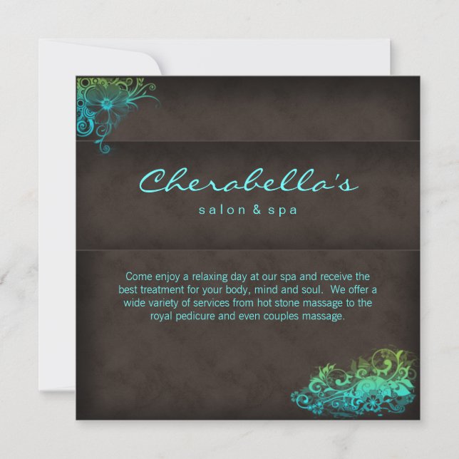 Convite de Salão de Spa - Cartão postal Turq azul  (Frente)