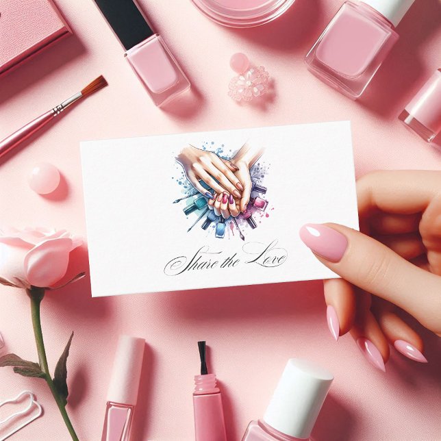 Convite de Salão de Unhas Aquarela Chic (Chic Watercolor Nail Salon Referral)