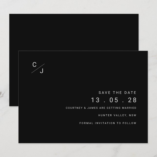Convite de salva a data preto e branco moderno (Frente/Verso)
